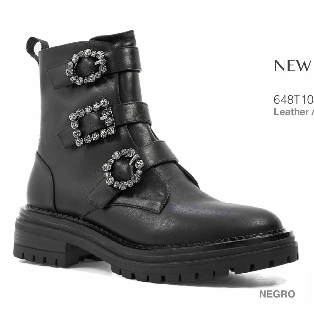 New Dahna bibi Lou leather rhinestone buckle boots